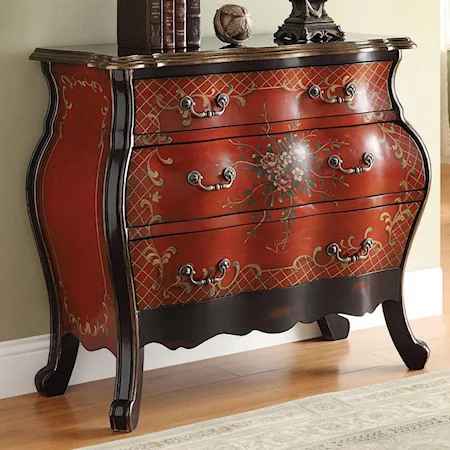 Cherry Bombay Chest with Painted Floral Design